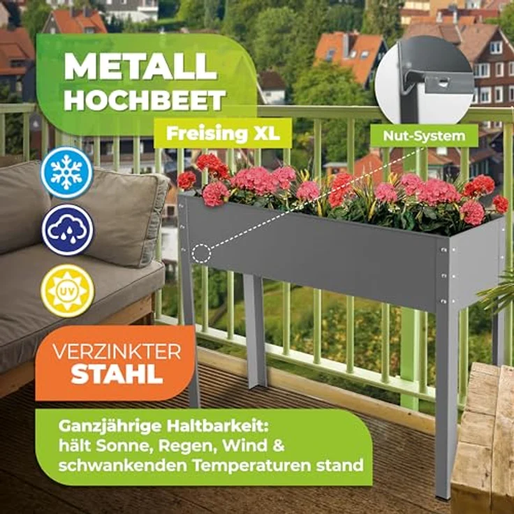 Bio Green Metallhochbeet Freising-XL, anthrazit, 100 x 30 x 80 cm, MHF-XL für Balkon & Terasse – Bild 4