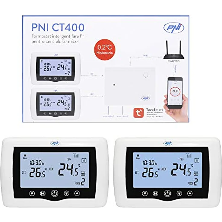 PNI CT400, Intelligenter drahtloser Thermostat mit WiFi, 2-Zonen-Steuerung, TuyaSmart App, Histerese 0,2 °C – Bild 2