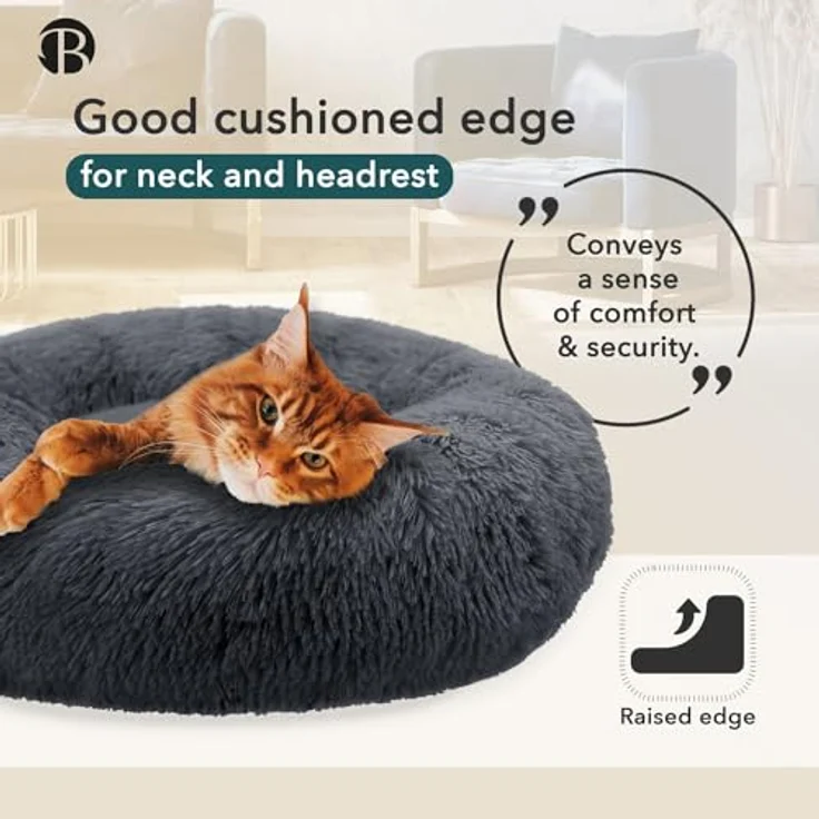 bluzelle Orthopädisches Hundebett für Kleine Hunde & Katzen, 50cm Donut Kissen Memory Foam, Dunkel-Grau – Bild 5