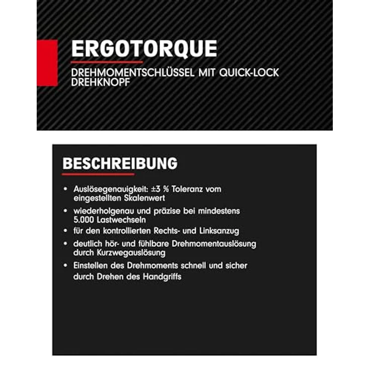 KS Tools ERGOTORQUEprecision Drehmomentschlüssel 1/2", 40-200 Nm, mit Quick-Lock Drehknopf und Umsteck-Ratschenkopf, ±3 % Auslösegenauigkeit – Bild 5
