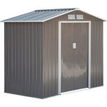 Outsunny Gerätehaus Geräteschuppen Gartenhaus Garten Schuppen mit Bodenrahmen und Schiebetüren wetterfest Stahl Grau 213 x 130 x 185 cm