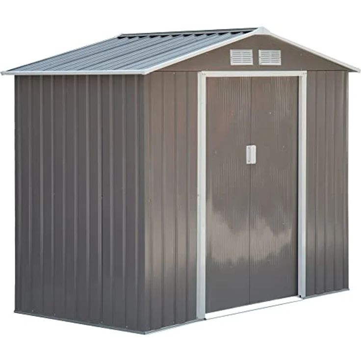 Outsunny Gerätehaus Geräteschuppen Gartenhaus Garten Schuppen mit Bodenrahmen und Schiebetüren wetterfest Stahl Grau 213 x 130 x 185 cm – Bild 1