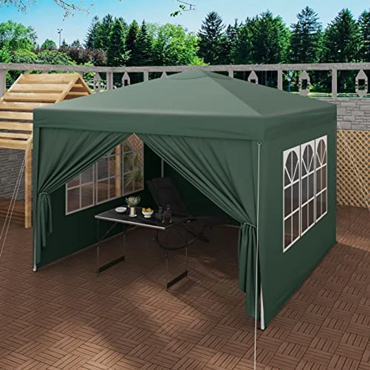 WOLTU Pavillon Pop-Up wasserdichter Faltpavillon Sonnenschutz Event Pavillon mit Seitenwänden Gartenpavillon auf Terrasse Camping Festival Pagodenzelt aus Oxford Metallrahmen 3 x 3 m Grün – Bild 2