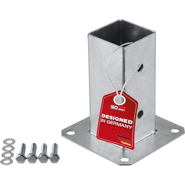 SO-TECH® Pfostenträger für Vierkantholz, feuerverzinkt, Höhe 152 mm, für Gartenpfosten 60 x 60 mm, inkl. Schrauben – Bild 1
