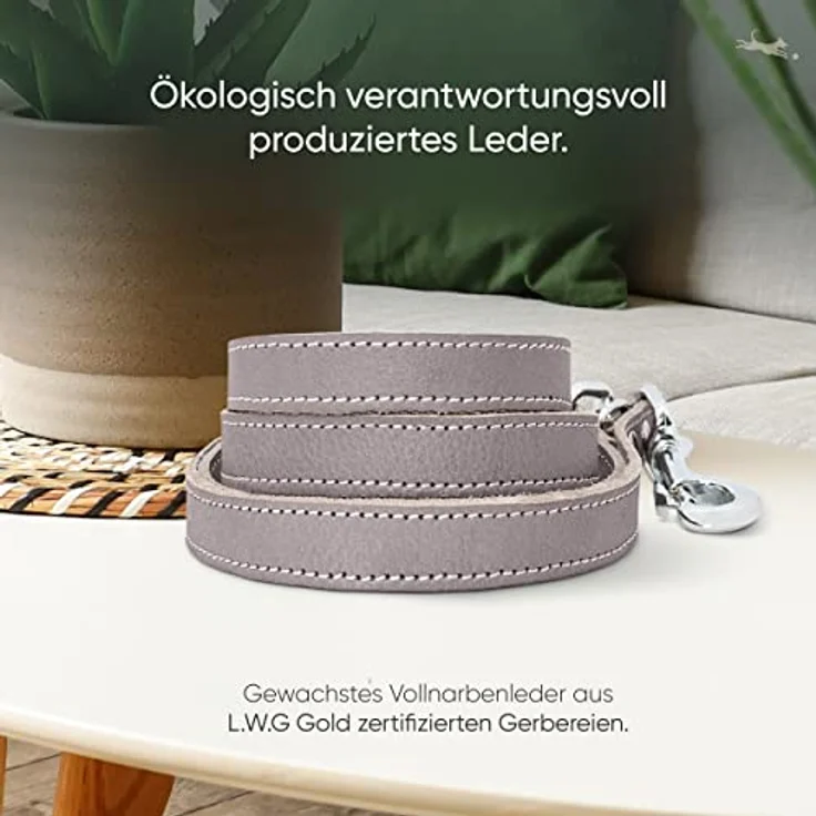 FREUDENTIER® Hundeleine aus zertifiziertem Leder 2m, 3-Fach verstellbare Führleine, liebevoll in Holland produziert, hochwertig und stilvoll, Amstelpark Kollektion (Graubraun, 16mm breit) – Bild 4