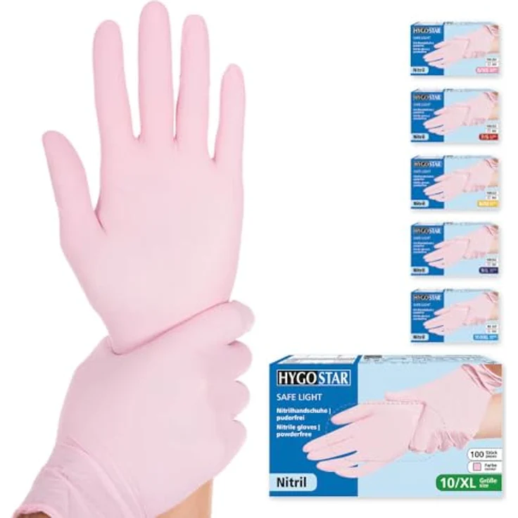 FRANZ MENSCH Hygostar Nitrilhandschuhe Safe Light | puderfrei, rosa, 10/XL, 24cm, 100 Stück, Einweghandschuhe – Bild 1