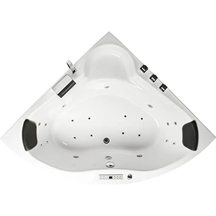 Basera® Whirlpool-Badewanne PREMIUM Indoor Eck-Whirlpool Badewanne Futuna 140 x 140 cm, Weiß, mit 21 Massagedüsen, Heizung, Ozongenerator – Bild 3