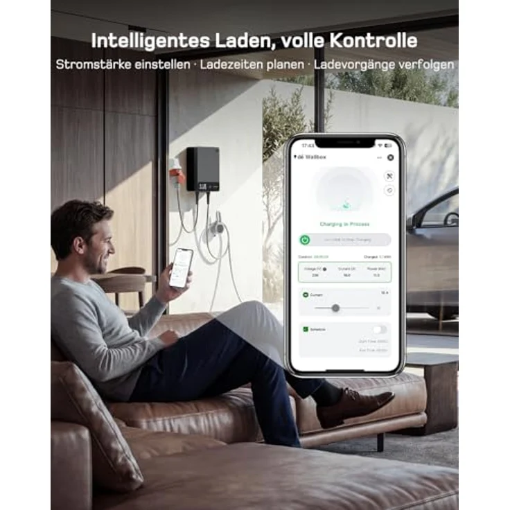 dé 11kW Wallbox mit 7.5m Kabel, App-Version, Type 2 Anschluss, RCD Typ B Sicherheitschutz, einstellbarer Ladestrom – Bild 4