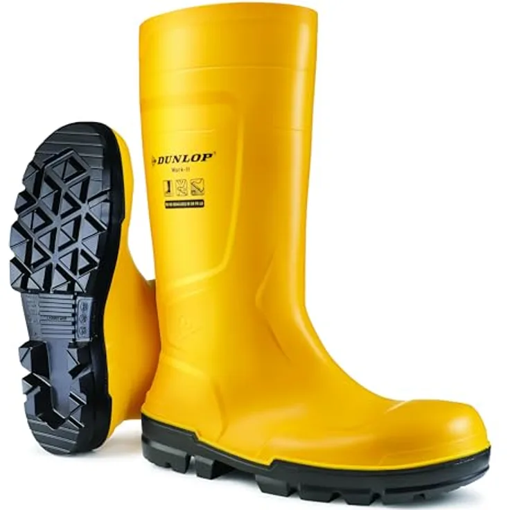 Dunlop Sicherheitsstiefel S5 EN ISO 20345:2022, Größe 45, gelb, PVC, Stahl-Zehenschutzkappe, durchtrittsichere Zwischensohle, öl- und chemikalienbeständig, antistatisch