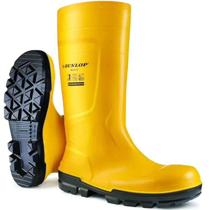 Dunlop Sicherheitsstiefel S5 EN ISO 20345:2022, Größe 47, gelb, mit Stahl-Zehenschutzkappe und durchtrittsicherer Zwischensohle, PVC, ölbeständig, antistatisch – Bild 1