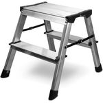 siwitec Alumium-Klapptritt 2 Stufen | Kleine Trittleiter | rutschfeste Standfüße | 150 kg Traglast | Geriffelte Stufen | Platzsparend | Klappleiter