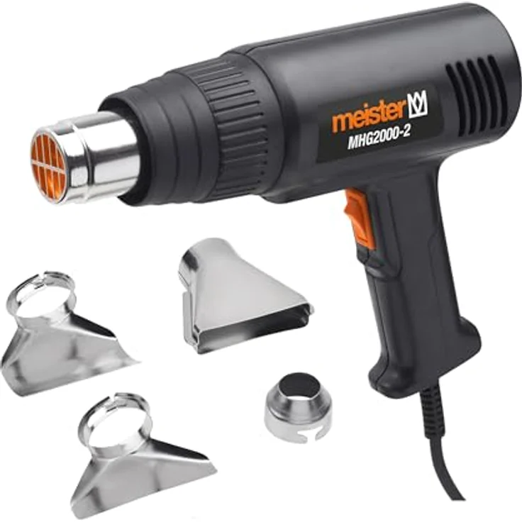 Meister Heißluftgebläse MHG2000, 2-stufige Temperaturregelung bis 500 °C, 2000 Watt Leistung, inklusive 4 Vorsatzdüsen – Bild 1