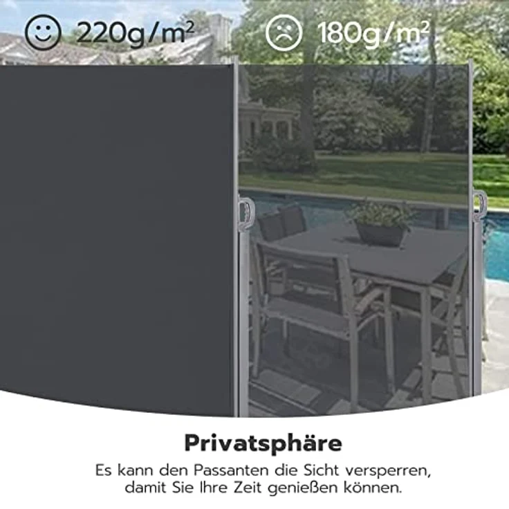 LARMNEE Seitenmarkise EBK203TBP02, ausziehbar 200 x 300 cm, rostbeständig, UV-blockierend, blickdicht, für Balkon, Terrasse, Garten, Anthrazit – Bild 4