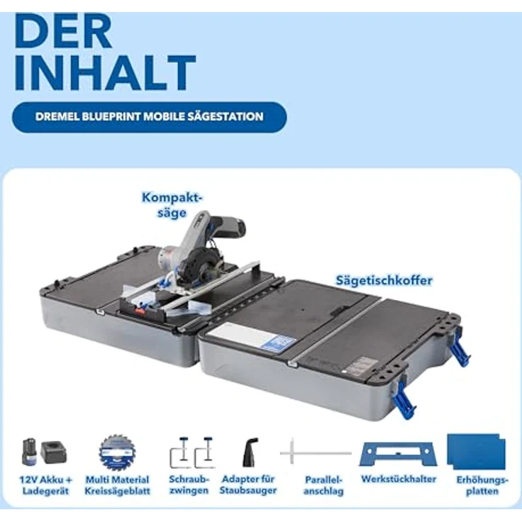 DREMEL Mobile Sägestation CS12V, Gehrungssäge mit 12V Akku, integrierter Laserführung und Sägetisch-Koffer – Bild 3