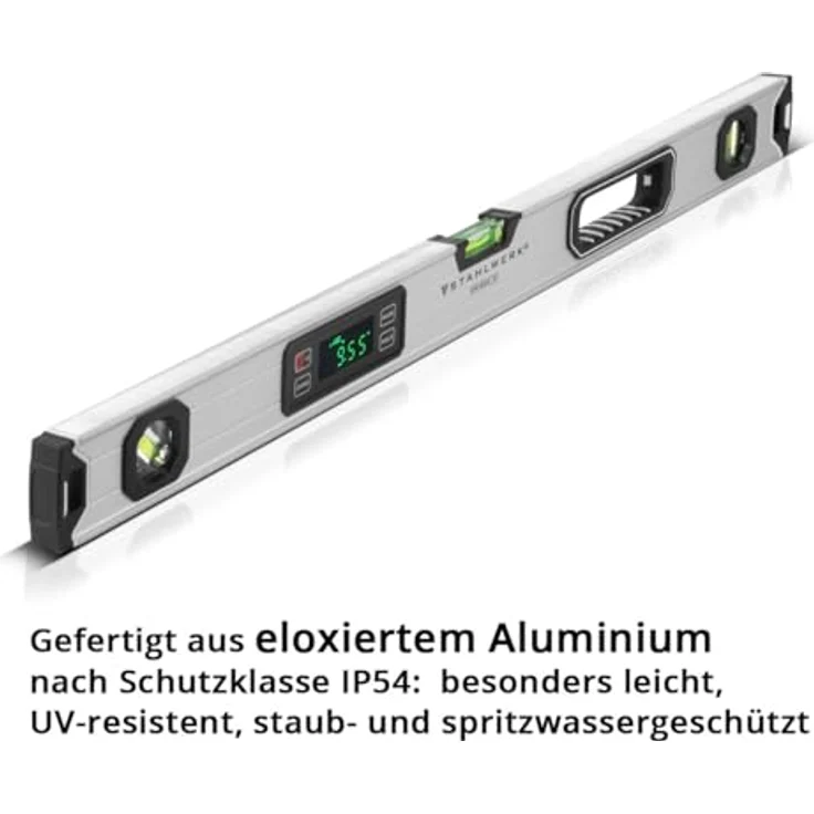 STAHLWERK Digitale Wasserwaage DW-800 ST aus Aluminium 800 mm Länge magnetische Richtwaage - LED-Display, horizontale Libelle, akustisches Signal, silber – Bild 3