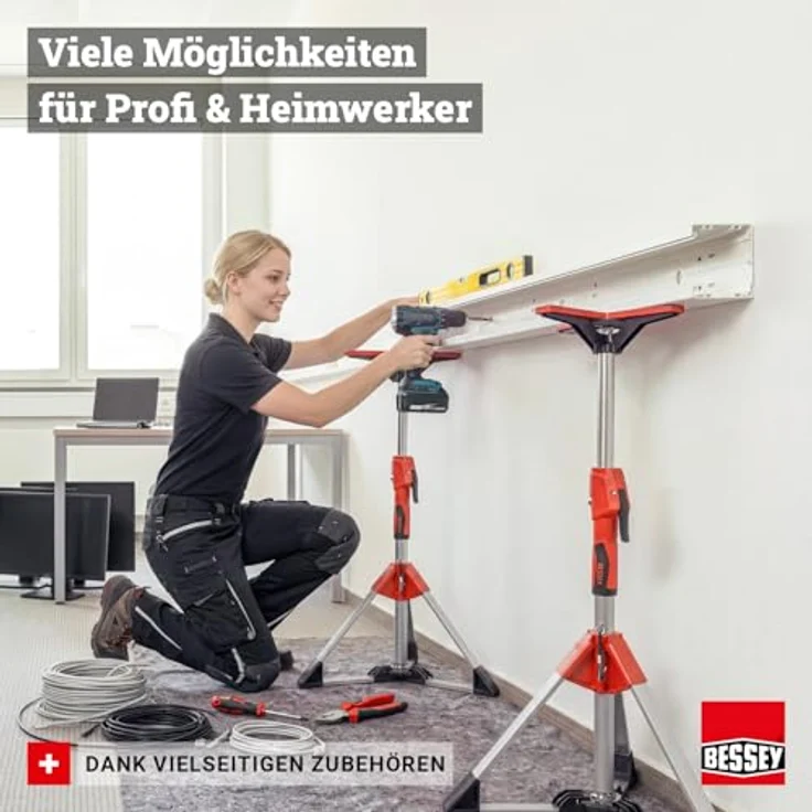 Bessey Spannzwinge STE55, Deckenstütze und Montagestütze mit Teleskopstange bis 350 kg, einhandbedienbar, stufenlos schwenkbar – Bild 6