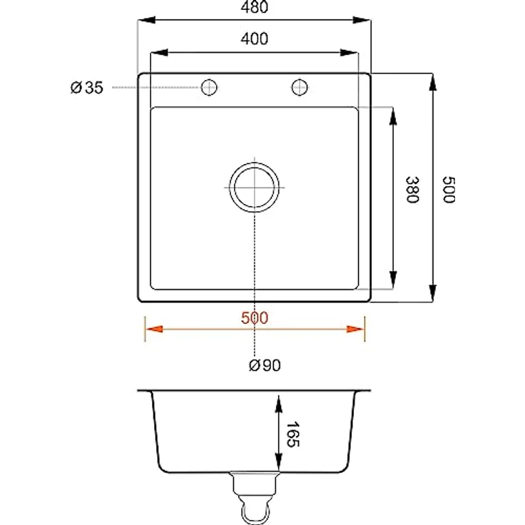 Faizee Möbel Granitspüle 48x50 +Armatur Gold, Eckig, Beige, Reversibel, langlebig – Bild 5