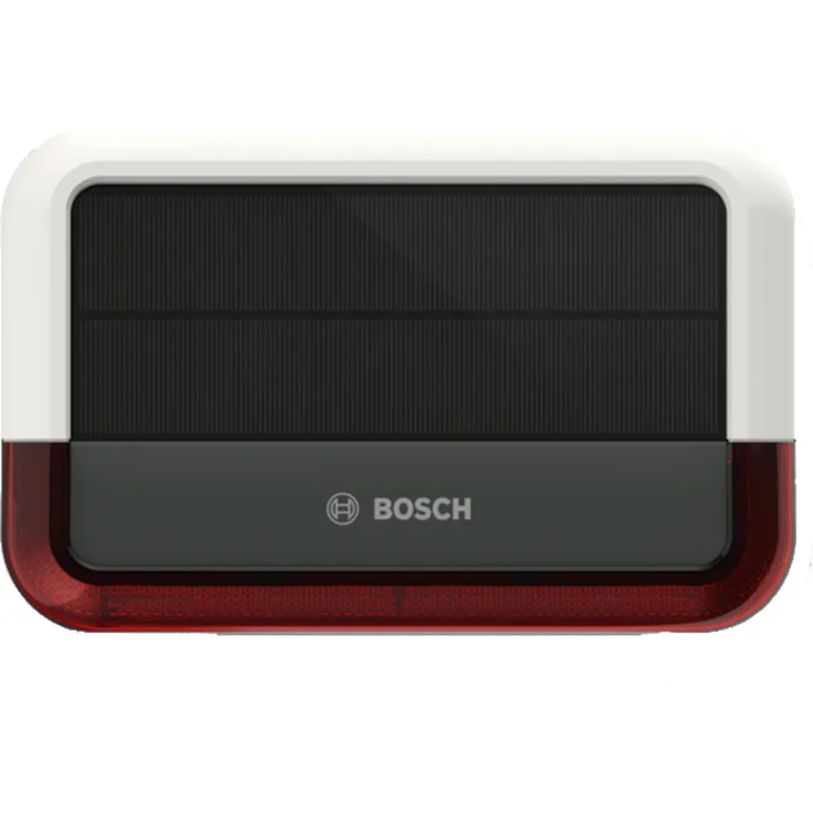 BOSCH Smart Home Außensirene Alarmsirene mit Solarpanel und Backup-Batterie, rot