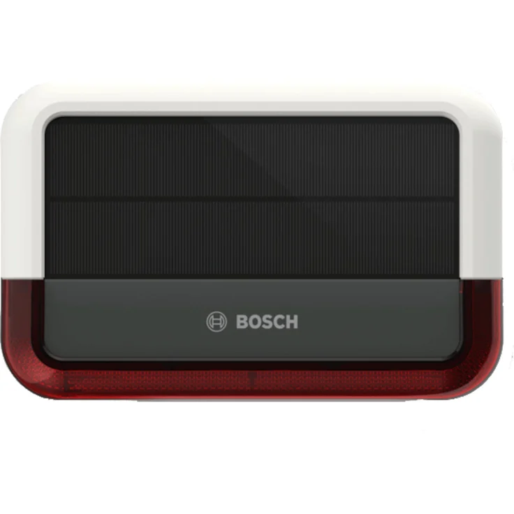 BOSCH Smart Home Außensirene Alarmsirene mit Solarpanel und Backup-Batterie, rot – Bild 1