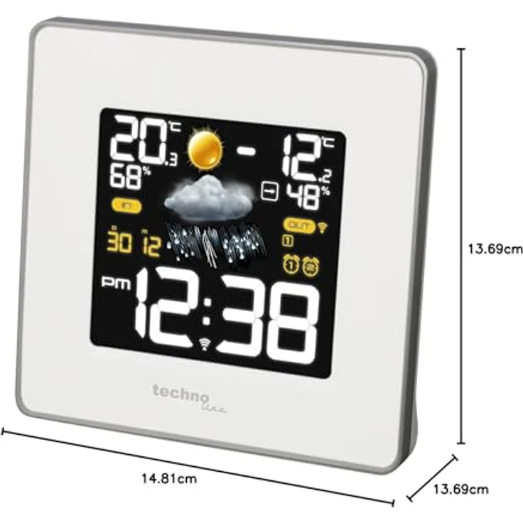 Technoline WS 6440, Wetterstation mit Funkuhr, Innen- und Außentemperaturanzeige, weiß – Bild 7