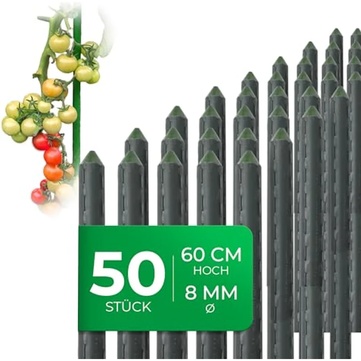 Novatool Rankhilfe, 50 Stück Pflanzstäbe 60cm, grün, stabil, Metallrohr mit Kunststoffummantelung – Bild 1