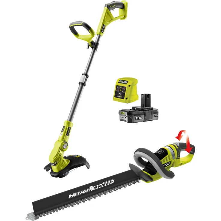 Ryobi RLT1832HT20S, Akku Rasentrimmer 25-30 cm & Heckenschere 55 cm, 18V mit 2,0Ah Akku und Ladegerät