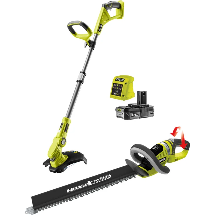 Ryobi RLT1832HT20S, Akku Rasentrimmer 25-30 cm & Heckenschere 55 cm, 18V mit 2,0Ah Akku und Ladegerät