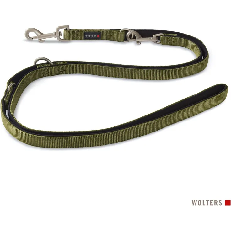 WOLTERS Hundeleine Professional Comfort, 2 Meter lange Leine aus Nylon/Neopren, olive/schwarz, dreifach verstellbar, waschbar