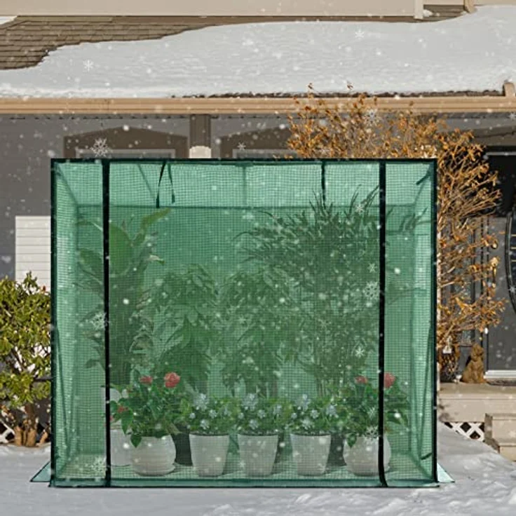 WOLTU Foliengewächshaus Tomatengewächshaus Treibhaus Gartenhaus Frühbeet Tomatenhaus Gemüse Gewächshaus überwinterungszelt für Pflanzen Transparent 200x77x146/169cm Grün – Bild 4
