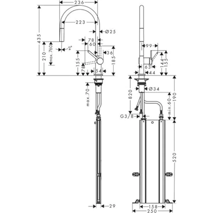 hansgrohe Talis M54 Küchenarmatur, Einhebel-Wasserhahn mit Ausziehauslauf und 1jet, sBox Chrom, ComfortZone 210, schwenkbar bis 360° – Bild 3