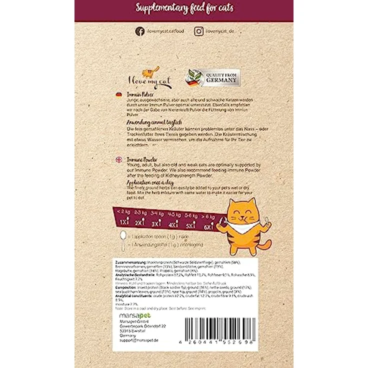 I Love My Cat Nahrungsergänzungsmittel für Katzen mit Sorgfältig Abgestimmte Zusammensetzung Von Tierärzten Entwickelte Rezeptur Ohne Künstliche Zusatzstoffe Immun Pulver 35g – Bild 3