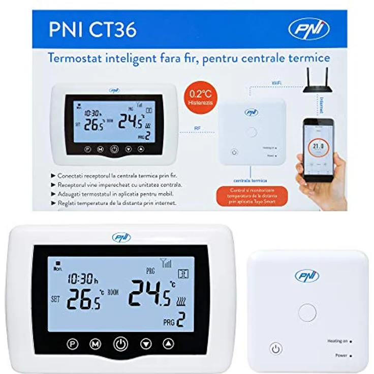 PNI CT36, drahtloses Smart Thermostat mit WiFi und Internetsteuerung für Wärmekraftwerke, TuyaSmart App-kompatibel – Bild 1
