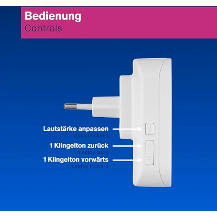 REV Funkklingel Piezo - Steckdosen Gong mit Lichtsignal, 58 Melodien, 4 Lautstärkestufen bis 110dB, kabellos, 100m Reichweite, weiß – Bild 4