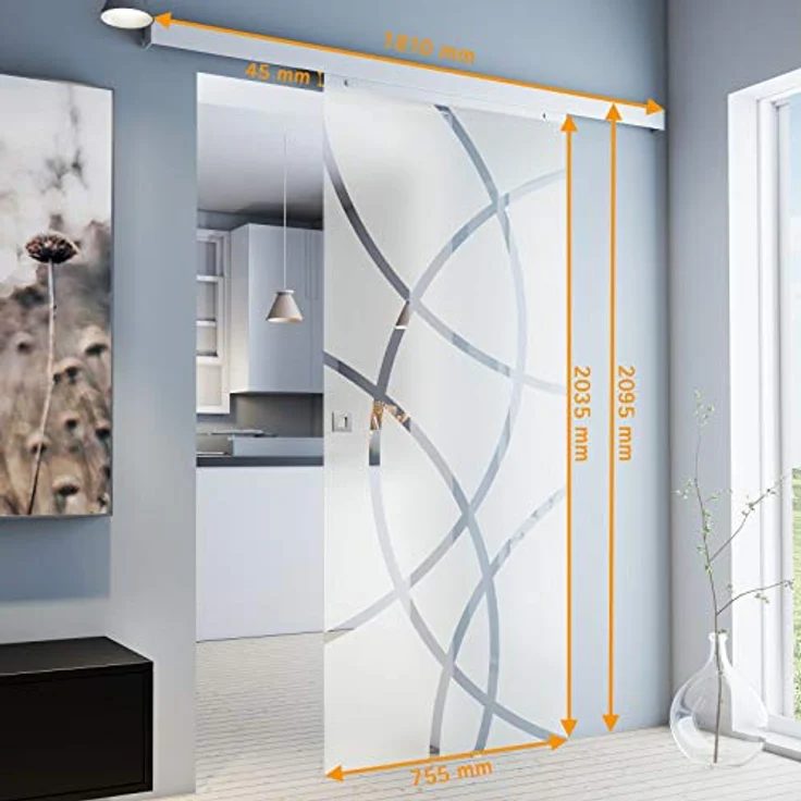 inova Glas-Schiebetür Komplettset 755 x 2035 mm Kreis Design 8 mm ESG Alu Lauf-schiene mit Quadratgriff + einseitiger Softclose, inova - Moderne Glastür aus 8 mm Echtglas, rahmenlos, mit hochwertigen Aluminium-Beschlägen - Preisvergleich – Bild 3