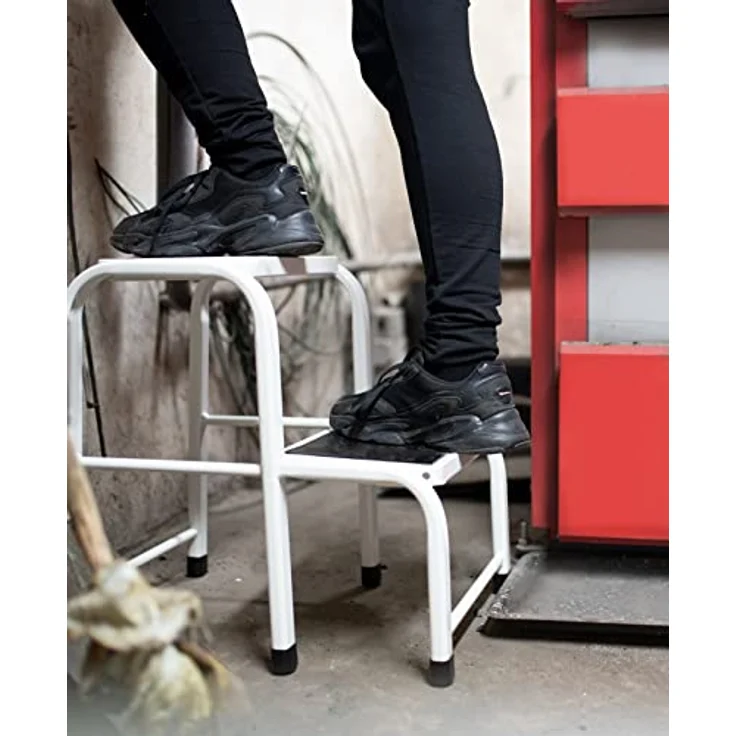 DRABEST - Tritthocker - 2 Stufen - Podest aus Aluminium - rutschfeste Oberfläche - 23 cm hoch - Trittstuhl, Leiter - bis zu 150 kg belastbar - für Haushalt, Werkstatt – Bild 5