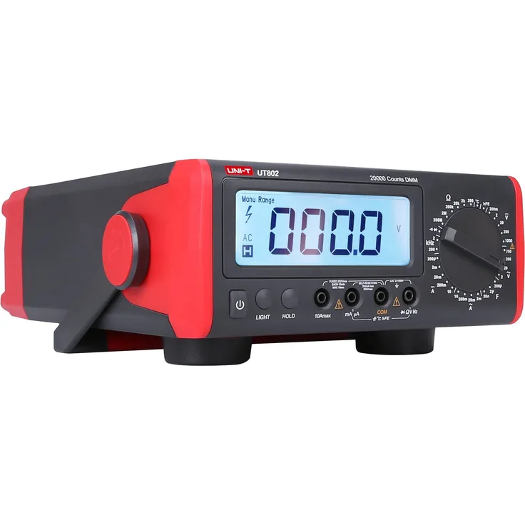 UNI-T Tischmultimeter UT802, True-RMS Messgerät mit Data-Hold Funktion, Batterie-schwach Anzeige und mehr