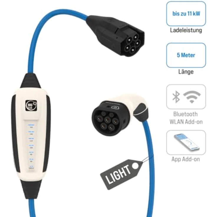 NRGkick Mobile Ladestation Pure Light 16A, Typ 2 Elektroauto Ladestation mit 11 kW Ladeleistung, 5m Kabel, robust und wetterfest – Bild 2