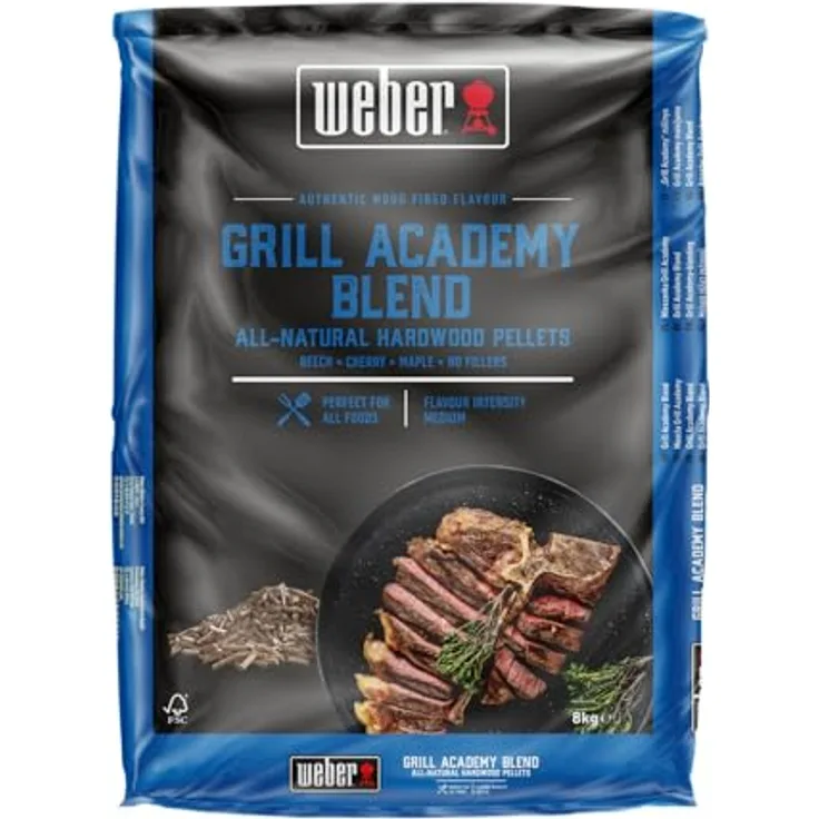 Weber Holzpellets - Grillacademy Blend (8kg), ideales Raucharoma für Gemüse, Fisch und Fleisch, 100% reiner Holzmix, passend für alle Pellet Grills (3401051)