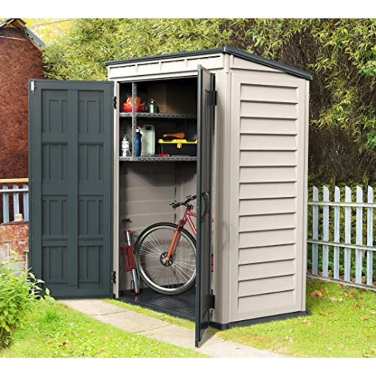 Duramax YardMate Pent Roof PLUS 5 x 3 (1.57 m²) Kunststoff gerätehaus mit robustem Kunststoffboden, Dachkonstruktion aus robustem Metall, feuerfest und wartungsfrei, dunkelgrau/ Adobe – Bild 3
