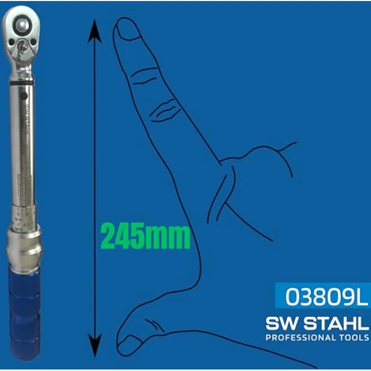 SW-Stahl 03809L Drehmomentschlüssel 1/4 Zoll, verstellbar 5-25 Nm mit ergonomischem Griff, Ratsche 48 Zähne für PKW-Reifenwechsel – Bild 3