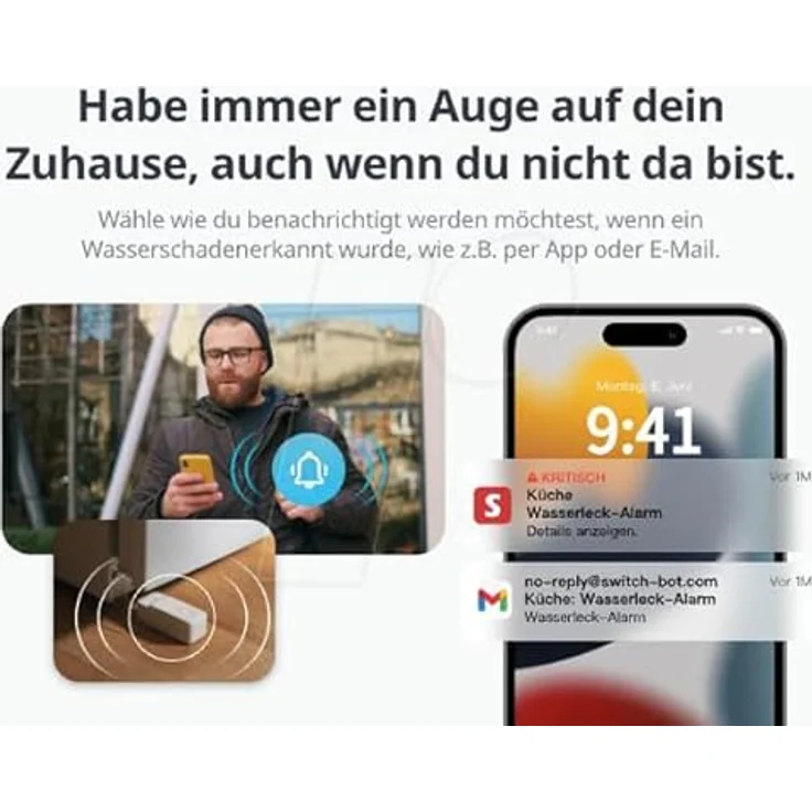 SwitchBot WLAN Wassermelder, Wasserleck-Sensor mit 100 dB Alarm und 2 Jahren Batterielaufzeit – Bild 4