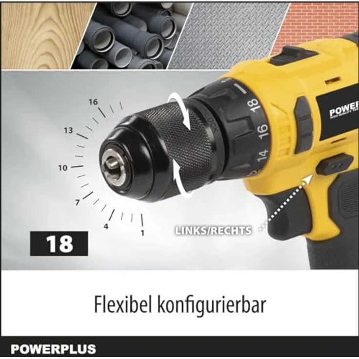 Powerplus Bohrschrauber 16V Li-Ion 2 Akku, mit LED-Arbeitsleuchte und Schnellstopp – Bild 4