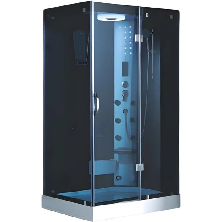 AEA Glas Duschkabine Duschbox Komfortdusche mit Schiebetür, Rechteckig 120x90 cm, Weiß, Edelstahl Profile