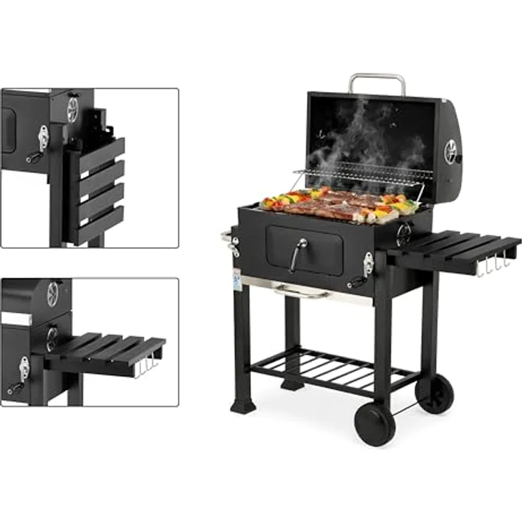 TRIZERATOP Deluxe Holzkohlegrill 54x37 cm, mobiler Grill mit Gusseisenrost und integrierter Temperaturregelung – Bild 5