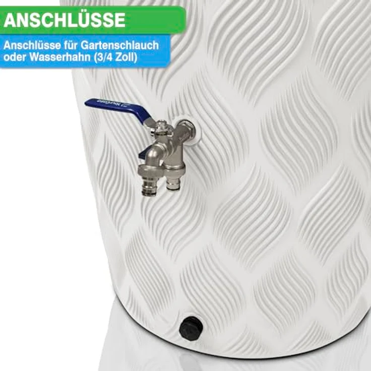 YourCasa Regentonne 240 Liter [Seabreeze] Kunststoff mit Wasserhahn - Regenwassertonne für Garten (Weiss mit Wasserhahn) – Bild 5