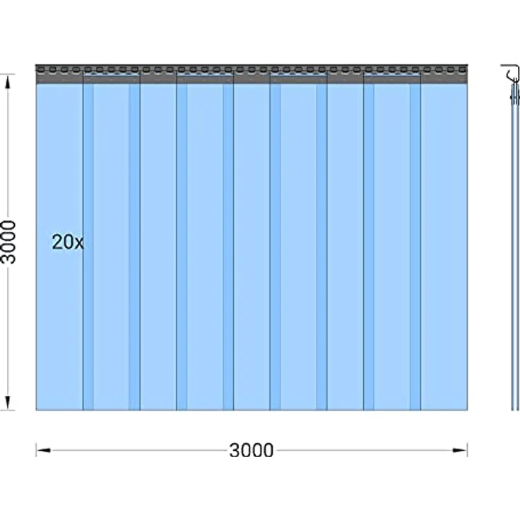 Zettl GmbH PVC Streifenvorhang Lamellen 2x200mm Höhe 3,00m x Breite 3,00m, UV-stabilisiert, transparent, verzinkt, Stallvorhang, PVC Lamellenvorhang – Bild 2