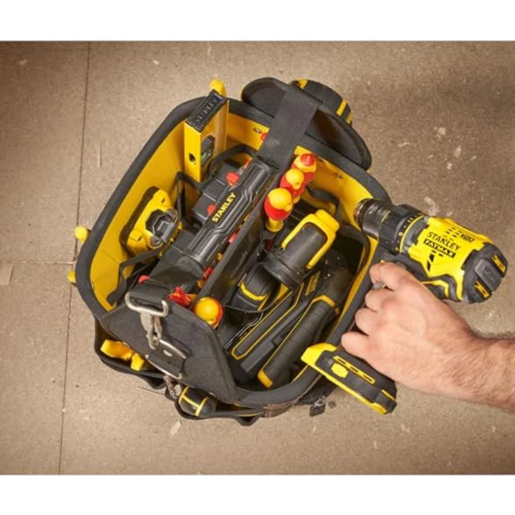 Stanley FatMax Werkzeugtasche - Transporttasche (29x29x38cm, robustes 600 Denier Nylon, ergonomischer Handgriff und Schultergurt, entnehmbare Teiler mit Gürtelclip, elastische Halterungen) 1-93-952 – Bild 9