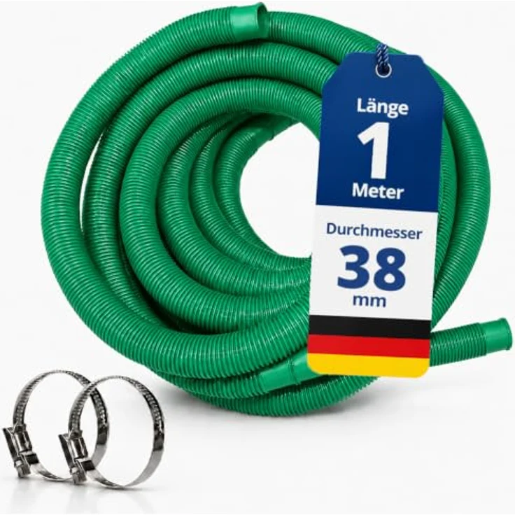 HAF Poolschlauch Grün Ø 38mm, 1 Meter, flexibler Schwimmbadschlauch aus PVC mit Edelstahl-Schlauchschellen (32-50mm), Made in Germany – Bild 1