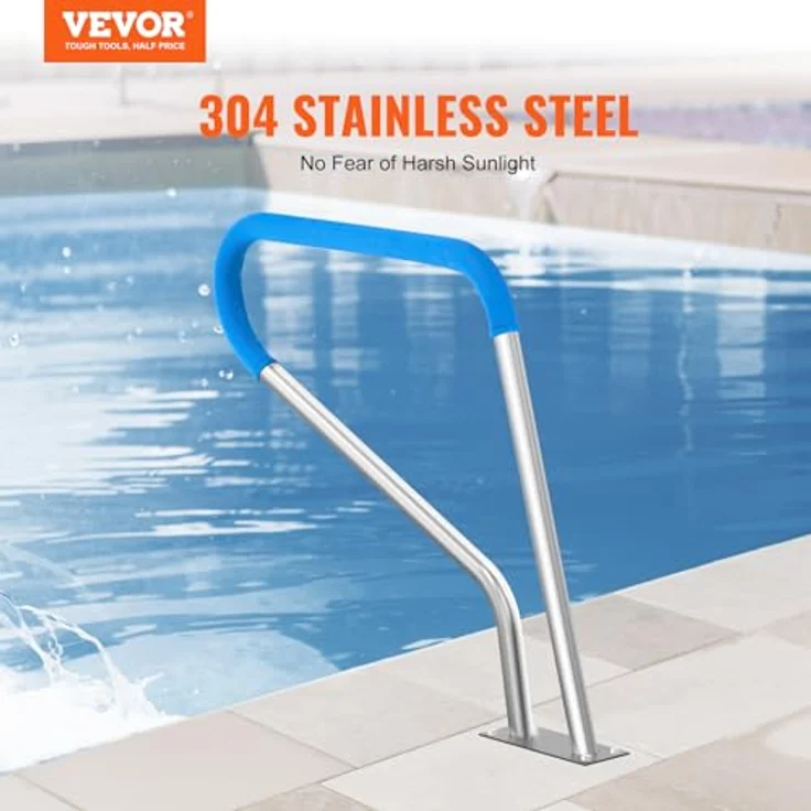 VEVOR Pool-Handlauf, Edelstahl Pooleinstieg mit Grundplatte, 990 x 100 x 812 mm, rostfreier Haltegriff für Innen-/Außenpools, silberweiß – Bild 2