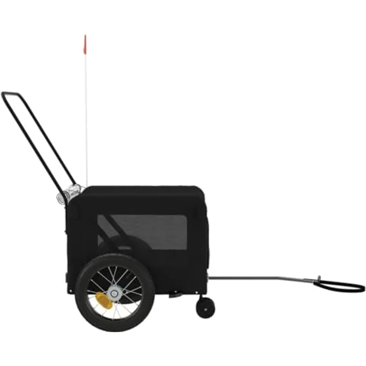 vidaXL Hunde-Transportbox Fahrradanhänger, Schwarz, Oxford-Gewebe & Eisen, max. 30 kg, mit Netzfenstern und reflektierenden Elementen – Bild 8